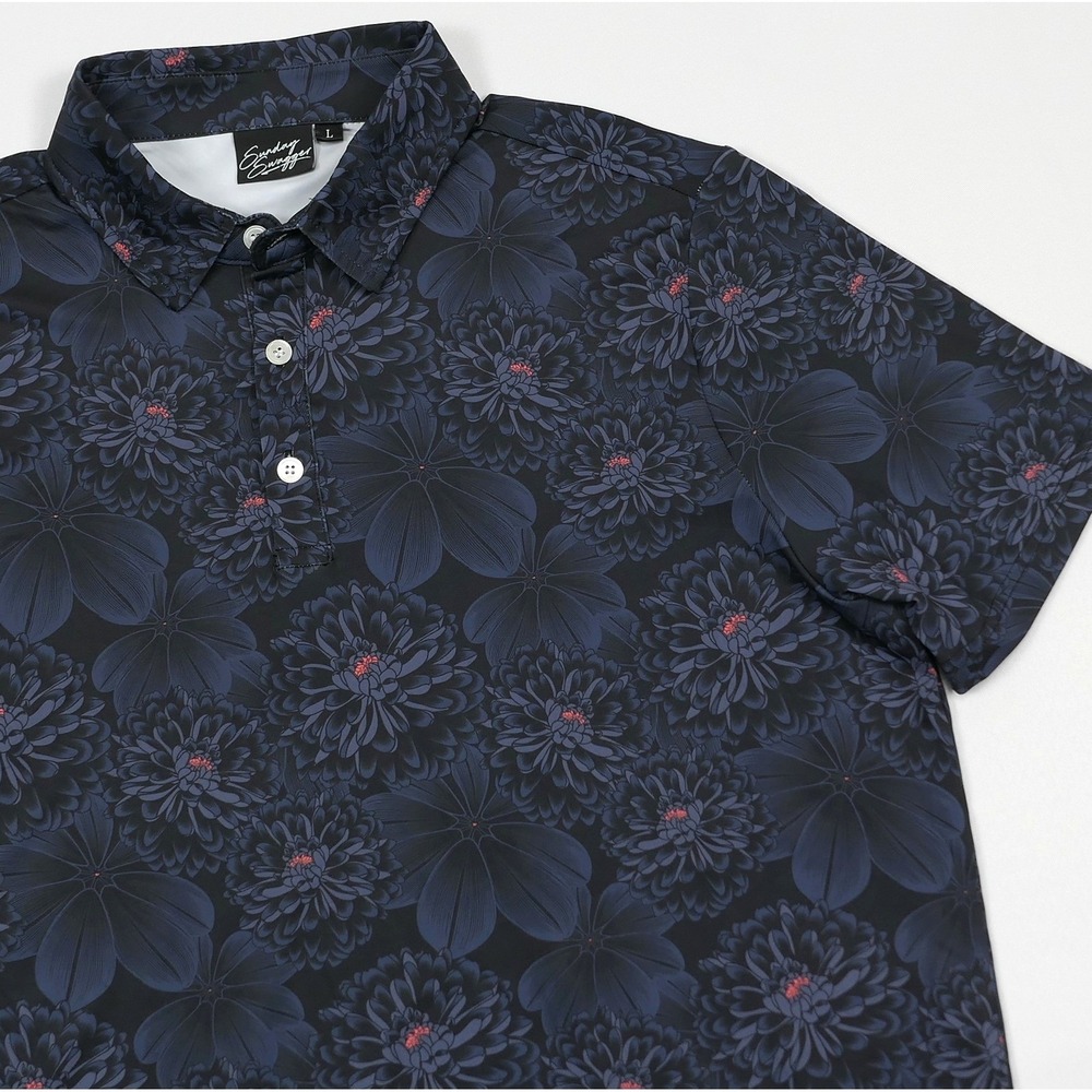 Sunday Swagger Polo Men's L Dark Botanical Floral Performance Golf Shirt